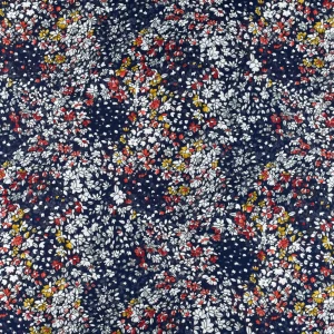 Konsultacje z krawcową - Tkanina szyfon wzór musztardowe kwiatki na granatowym tle TextileClub 