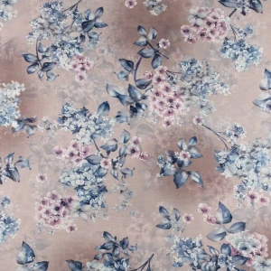 Konsultacje z krawcową - Tkanina szyfon wzór niebieskie kwiaty tło kakaowe TextileClub 