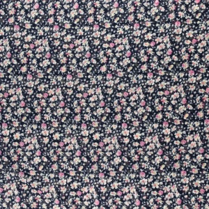 Konsultacje z krawcową - Tkanina szyfon wzór fioletowe kwiatki na granatowym tle TextileClub 