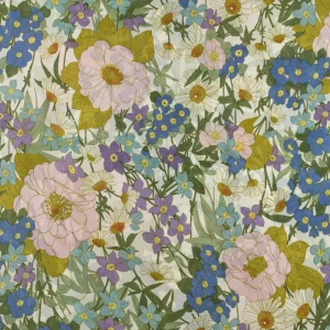 Konsultacje z krawcową - Tkanina szyfon wzór kwiatki na kremowym tle TextileClub 