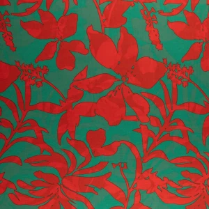 Konsultacje z krawcową - Tkanina szyfon wzór czerwone liście na zielonym tle TextileClub 