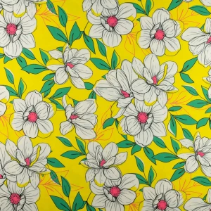 Konsultacje z krawcową - Tkanina wiskoza twill wzór kwiaty na żółtym tle TextileClub 