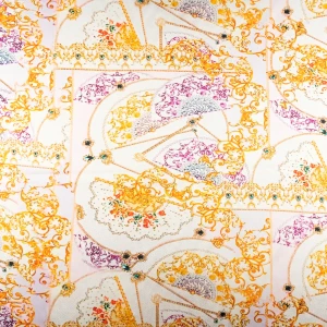 Konsultacje z krawcową - Tkanina satyna lycra wzór versace wachlarze TextileClub 