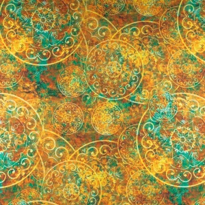 Konsultacje z krawcową - Dresówka pętelka wzór mandala odcienie pomarańczowego TextileClub 