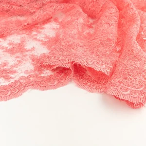 Koronka materiał w kwiaty kolor koralowy TextileClub 