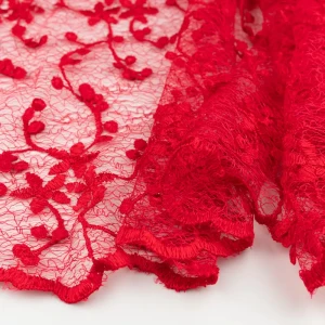 Koronka materiał w kwiaty kolor czerwony TextileClub 