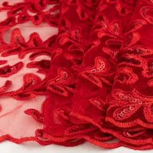 Koronka stabilna kwiaty kolor czerwony TextileClub 