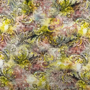 Tkanina wiskoza wzór indian paisley odcienie zieleni TextileClub 