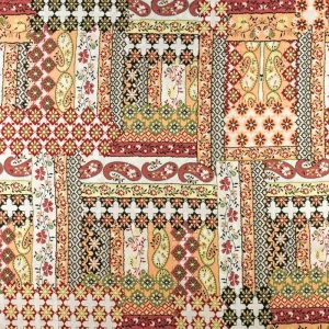 Tkanina wiskoza wzór geometryczne kwiaty kolor różowy TextileClub 