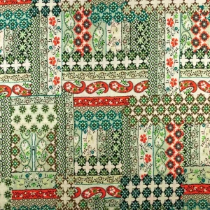 Tkanina wiskoza wzór geometryczne kwiaty kolor zielony TextileClub 