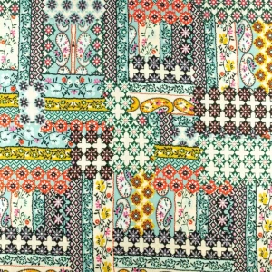 Tkanina wiskoza wzór geometryczne kwiaty kolor jasny beż TextileClub 