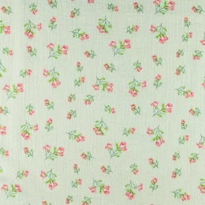 Muślin bawełniany wzór różowe kwiaty kolor beżowy TextileClub 