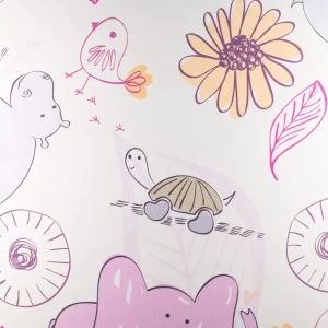 Tkanina na zasłony wzór zwierzęta kolor jasny szaro fioletowy TextileClub 
