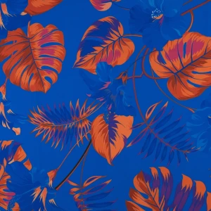 Tkanina wiskoza twill wzór monstera kolor ciemny niebieski TextileClub 