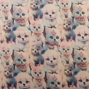 Dzianina welurowa velvet soft wzór pieski kolor szaro beżowy TextileClub 
