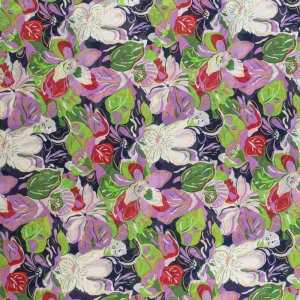 Tkanina szyfon wzór kwiaty kolor zielono fioletowy TextileClub 