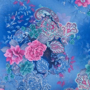 Tkanina szyfon wzór orientalny kolor niebieski TextileClub 