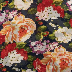 Tkanina szyfon wzór kwiaty kolor granatowy TextileClub 