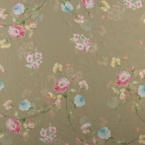 Tkanina szyfon wzór kwiaty kolor beżowo zielony TextileClub 