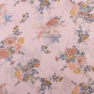 Tkanina szyfon wzór kwiaty kolor jasny różowy TextileClub 
