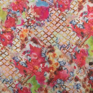 Tkanina szyfon wzór malowane kwiaty kolor ciemny różowy TextileClub 