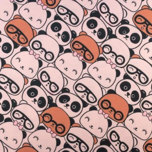 Dzianina dresówka wzór panda kolor jasny różowo beżowy TextileClub 
