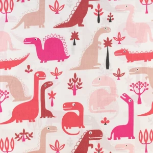 Tkanina bawełna wzór dinozaury kolor bordowo różowy TextileClub 