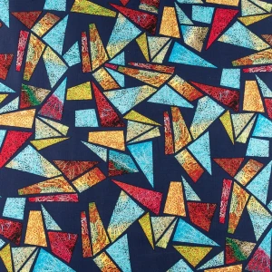 Tkanina wiskoza wzór geometryczny tło granatowe TextileClub 