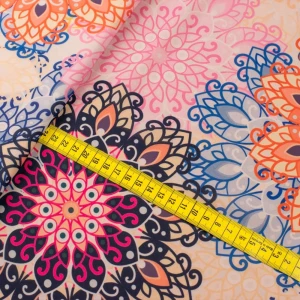 Tkanina szyfon wzór orientalny azjatycki kolorowy pomarańczowy TextileClub 