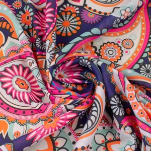 Tkanina szyfon wzór orientalny kolor granatowy TextileClub 