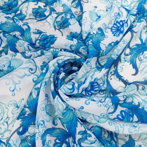 Tkanina szyfon wzór adamaszek odcienie niebieskiego TextileClub 