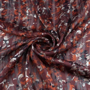 Tkanina szyfon wzór kwiaty i pasy kolor czerwony TextileClub 