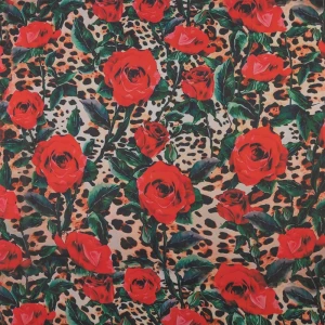 Tkanina szyfon wzór róże i panterka kolor beżowy TextileClub 