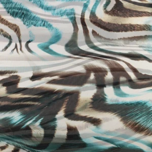 Tkanina szyfon wzór rozmazane fale brązowo zielony TextileClub 