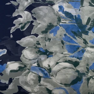 Tkanina szyfon wzór kwiaty kolor szaro niebieski TextileClub 