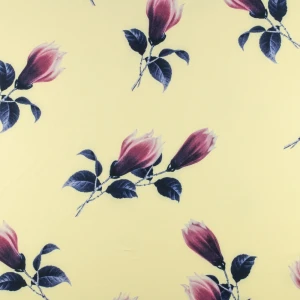 Dzianina jersey ity wzór kwiaty kolor jasny żółty TextileClub 