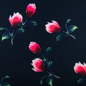 Dzianina jersey ity wzór kwiaty kolor granatowy TextileClub 