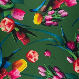 Dzianina jersey ity wzór tulipany kolor zielony TextileClub 