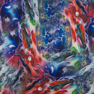 Dzianina jersey ity wzór abstrakcyjny kolor czerwono niebieski TextileClub 