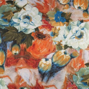 Dzianina jersey ity wzór malowane kwiaty kolor pomarańczowy TextileClub 