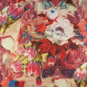 Dzianina jersey ity wzór malowane kwiaty kolor bordowy TextileClub 