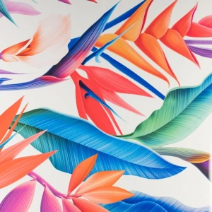 Tkanina krepa wzór kwiat strelicji kolor ecru TextileClub 