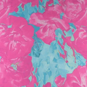 Tkanina krepa wzór kwiaty kolor różowy TextileClub 