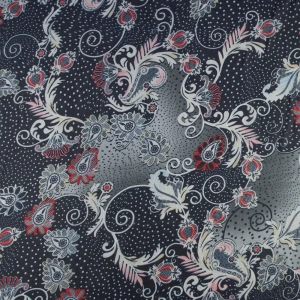 Tkanina szyfon wzór kwiaty kolor granatowy TextileClub 