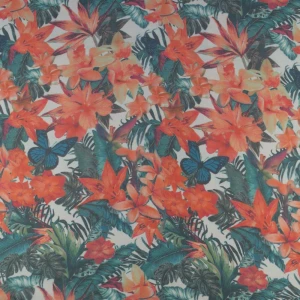 Tkanina szyfon wzór kwiaty kolor pomarańczowy TextileClub 