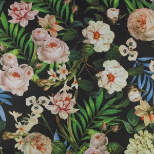 Tkanina szyfon wzór kwiaty kolor czarny TextileClub 