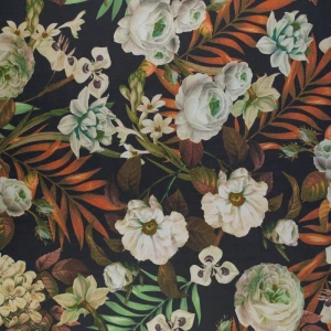 Tkanina szyfon wzór kwiaty kolor granatowy TextileClub 