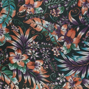 Tkanina szyfon wzór kwiaty kolor ciemny zielony TextileClub 