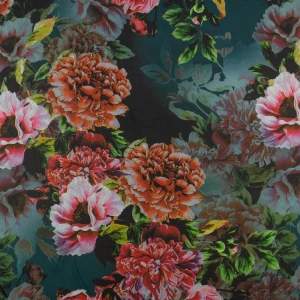 Tkanina szyfon wzór kwiaty kolor zielony TextileClub 