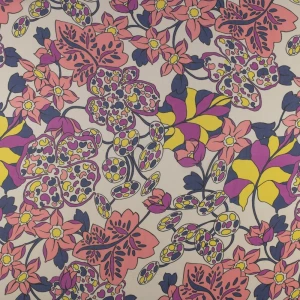 Tkanina szyfon wzór kwiaty kolor fioletowy TextileClub 